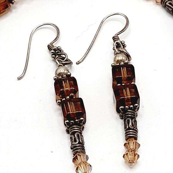 Handcrafted Topaz Crystal Necklace Earrings Set Sterling Silver Wire 23" - Picture 8 of 10